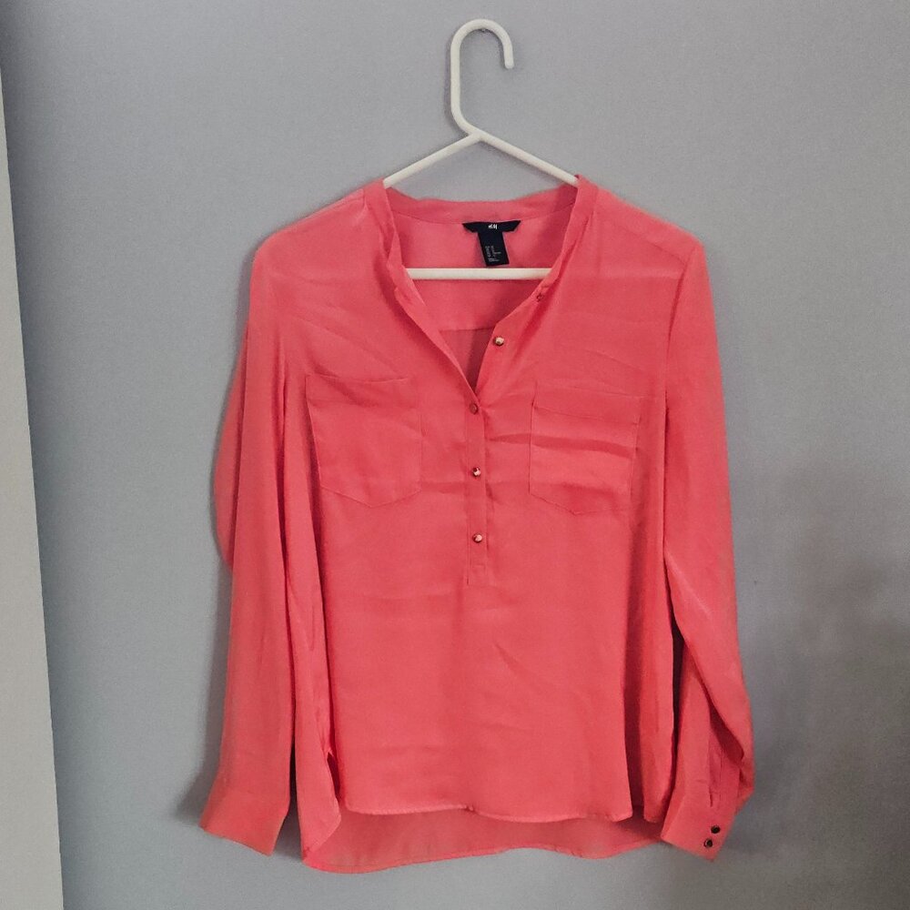 H&M Coral Blouse with Gold Buttons